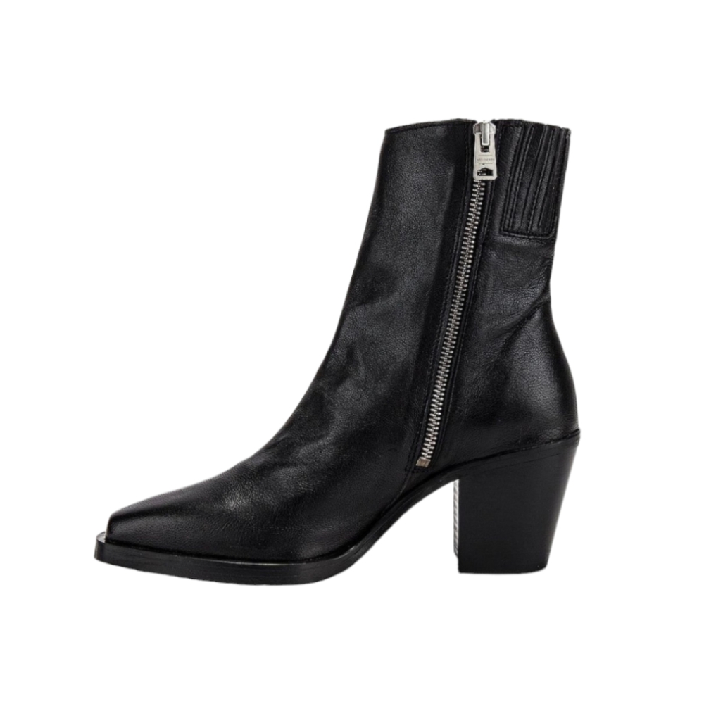 Allsaints Women's Cohen Double Zipper Heel Leather Booties Black Size 40/US 10